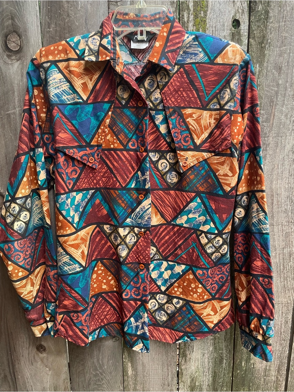 Vintage Multicolor Geometric Button-Up Shirt